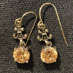 Elegant Silver Drop Earrings with Citrine Stones